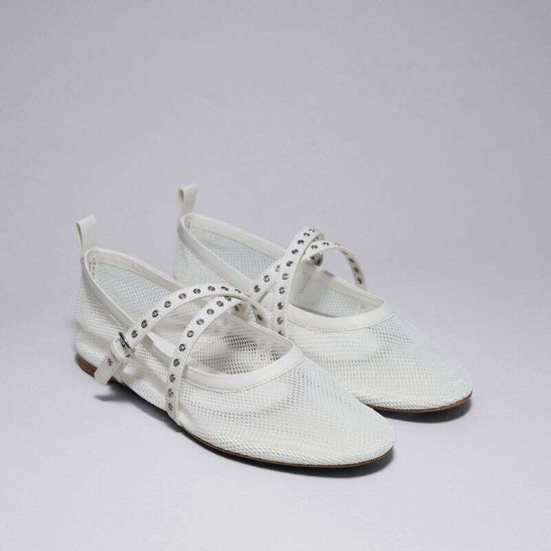 Genuine Leather Flat Ballet for Women Spring Summer New Breathable Mesh Round Toe Mary Jane Shoes