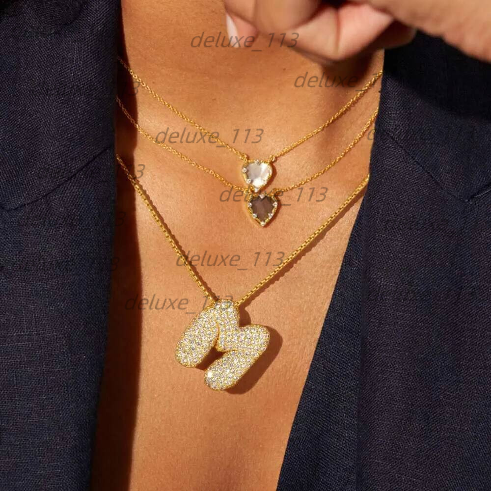 Kissyan Bubble Letter Necklace, 14K Gold Plated Balloon Initial Pendant Box Chain Necklace Exquisite Dense Set Cubic Zircon Jewelry Gift For Ladies An