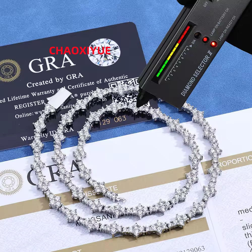 Hot Sale Hip Hop 6.5mm Moissanite Tennis Chain S925 Silver Womens Hip Hop Necklace Personalized Jewelry Link Chain Necklace
