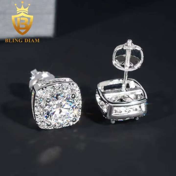 Wholesale Price 7.5mm Moissanite Stud Earrings 925 Sterling Silver Screw Iced Out Hip Hop Earring for Women Men