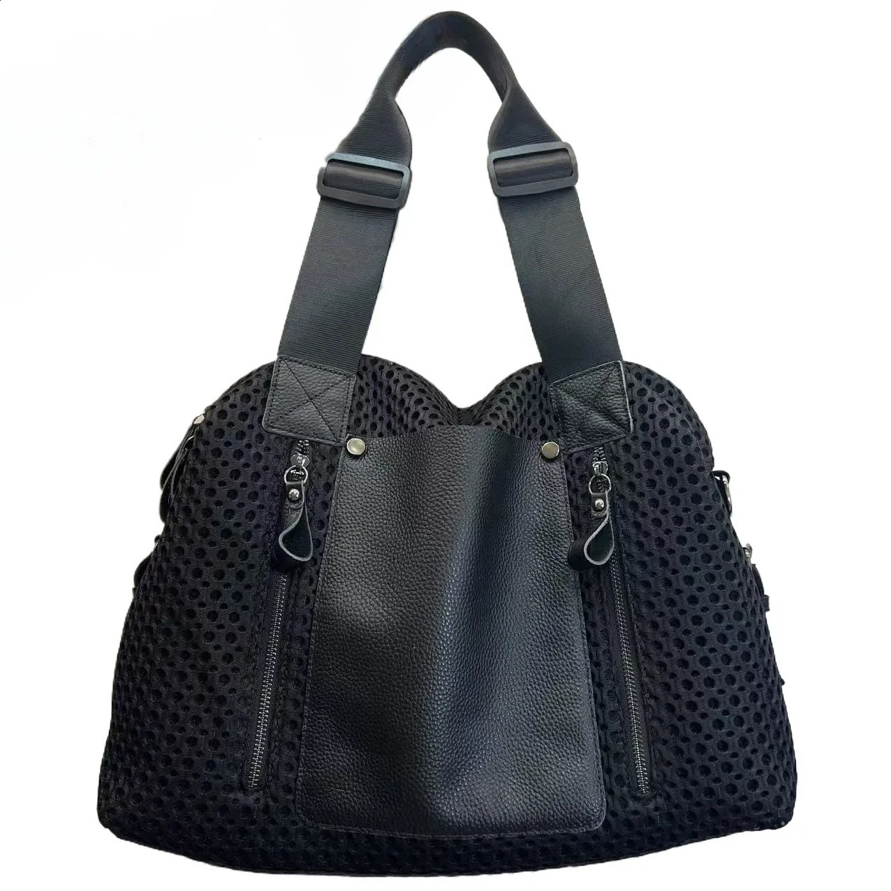 Ladies fashionable nylon mesh stitched tote bag with large capacity retro casual splicing single shoulder handbag 250528