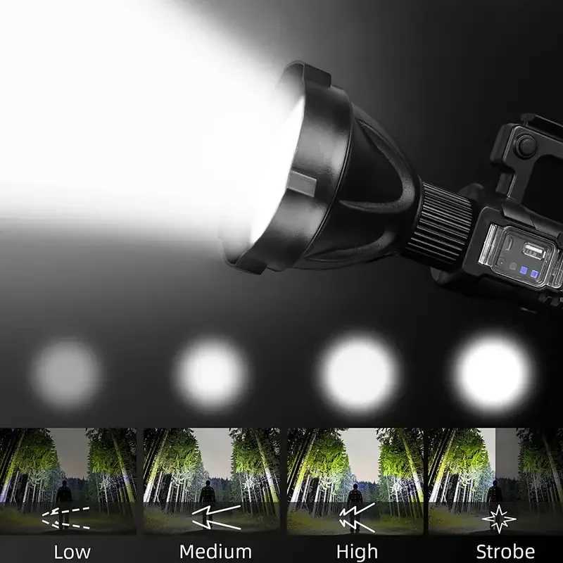 1500000 Lumens Portable Powerful LED Flashlight Handheld Searchlight Rechargeable Super Bright Work Light Flashlight with StandXJ250529