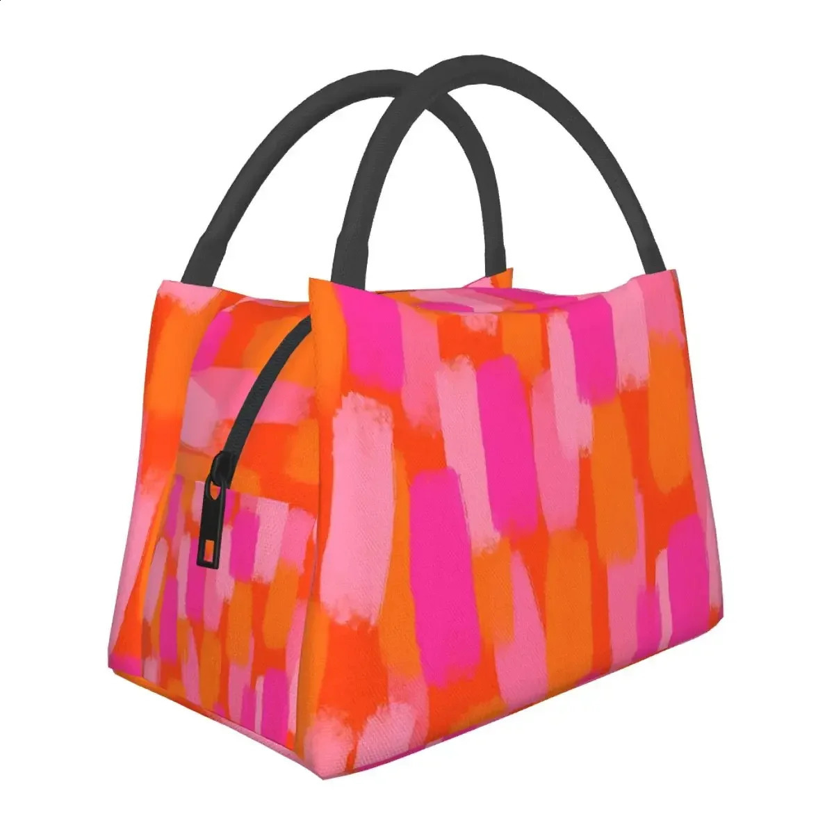 Abstract Paint Brush Lunch Bag For Women Pink and Orange Box Retro Outdoor Picnic Cooler Portable Thermal Bags 250528