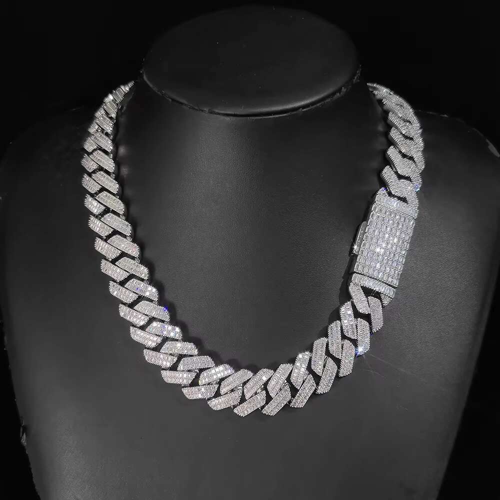 20mm Customize Moissanite Baguette Cuban Link Chain 925 Sterling Silver Ice Out Hip Hop Jewelry Cuban Link Chains for Men Women