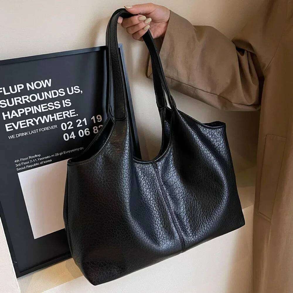 Fashion Retro Leather Tote Bags for Women 2025 Trend Female Simple Large Capacity Shoulder Bag Big Solid Color Handbags Purse