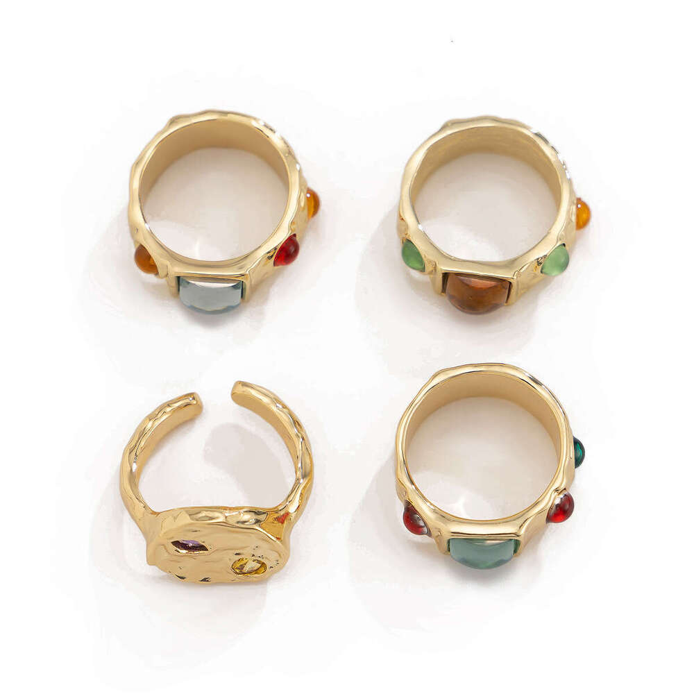 Jewelry Fashion Colorful Inlaid Geometric High-end Irregular Alloy Ring