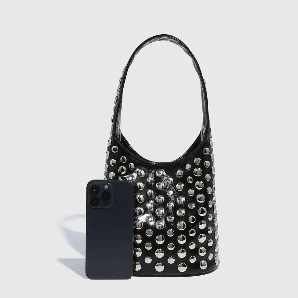 Women's Bags Designer Punk Rivet Bucket Bags For Women Handbag High Quality PU Leather Shoulder Bag NEW Clutch Small Shopper Purses Designer Tote
