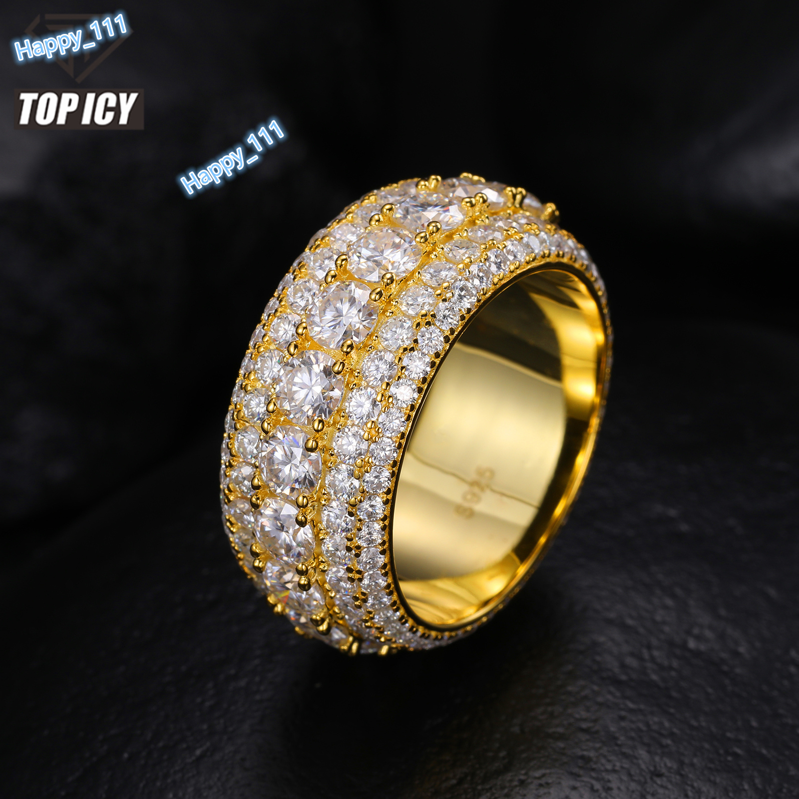 5 Rows Pass Dia Tester Sterling Sier Shiny Fashion Jewelry Rings Moissanite Ring Men