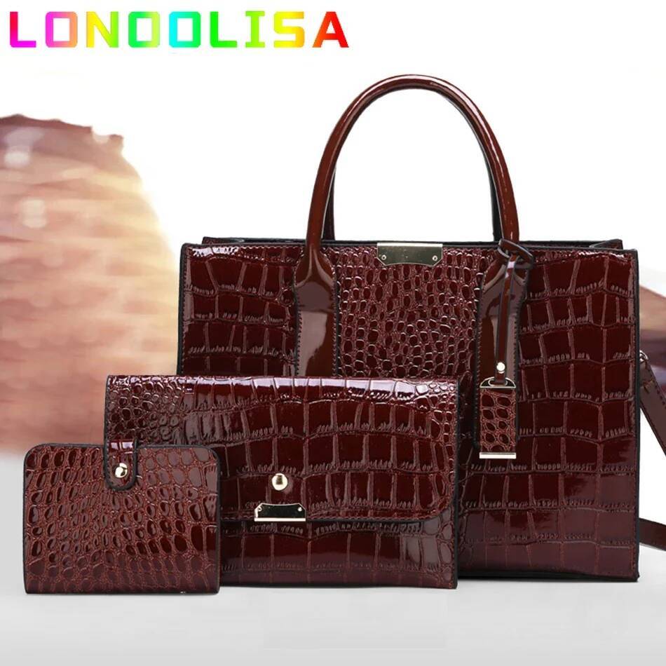 Pantent Leather Crocodile Handbags Female Crossbody Shoulder Messenger Bag For Women 2024 High Quality Ladies Handle Tote