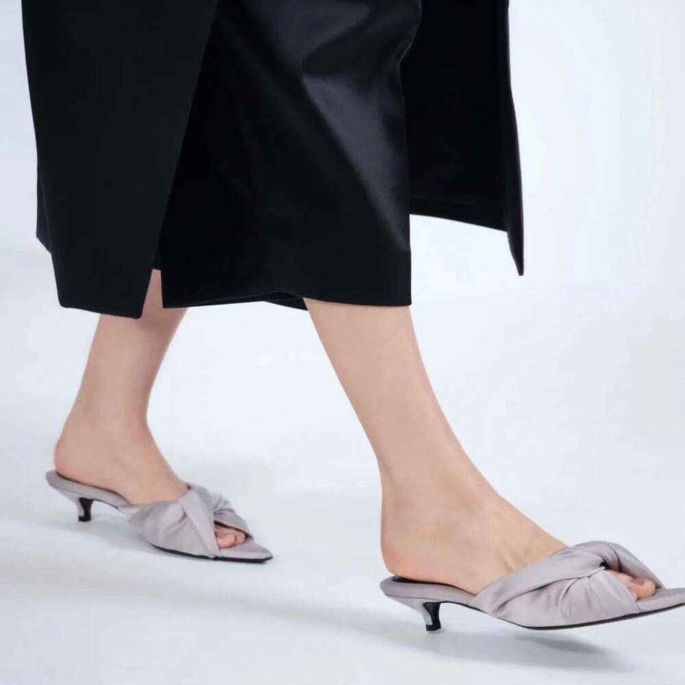 Sheepskin Version ~ French Runway Style Satin Pointed Stiletto Heel Sandals for Women Outdoor 2025 Summer Open Toe Slippers