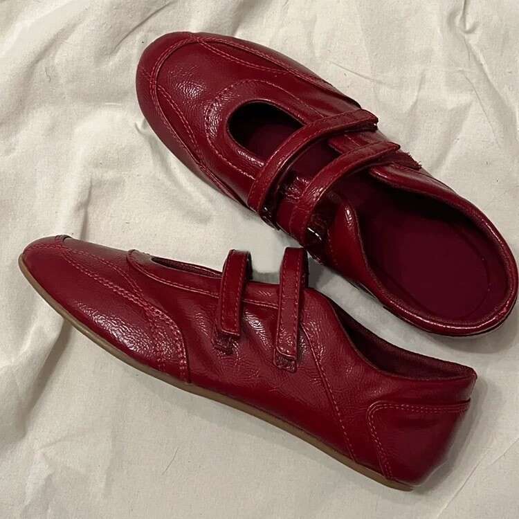 Cowhide Version ~ Round Toe Shallow Mouth Velcro Mary Jane for Women 2025 New Casual Sports Flat Shoes