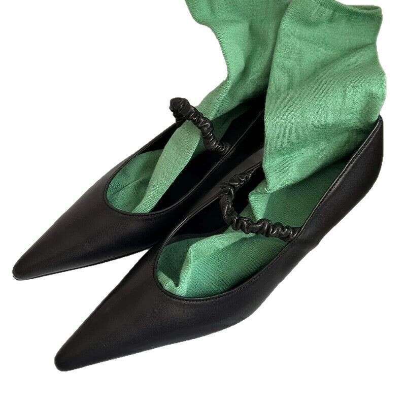 Genuine Leather French Pointed Toe Stiletto Shallow Mouth Single Strap Women's Shoes 2025 New Spring Summer Elegant Cat Heel High Heels