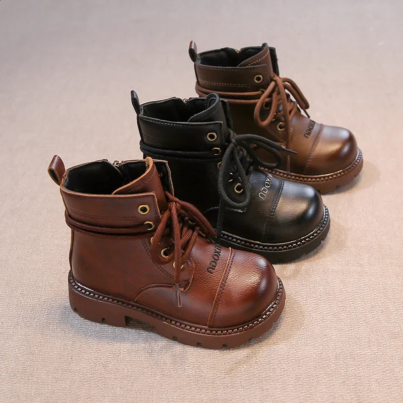 Children Short Boots for Girls Autumn Winter Fashion Korean Style Soft Thick Sole Anti-slippery Versatile Leather Shoes 250527