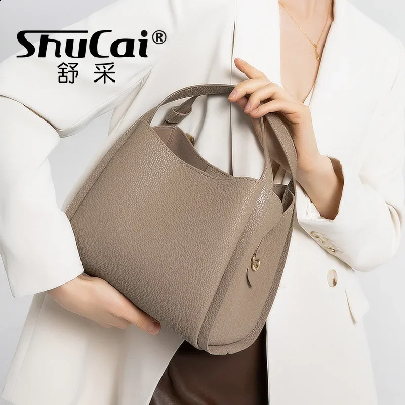 Genuine leather womens bag handbag shoulder fashion bucket cowhide crossbody ner for women 250528