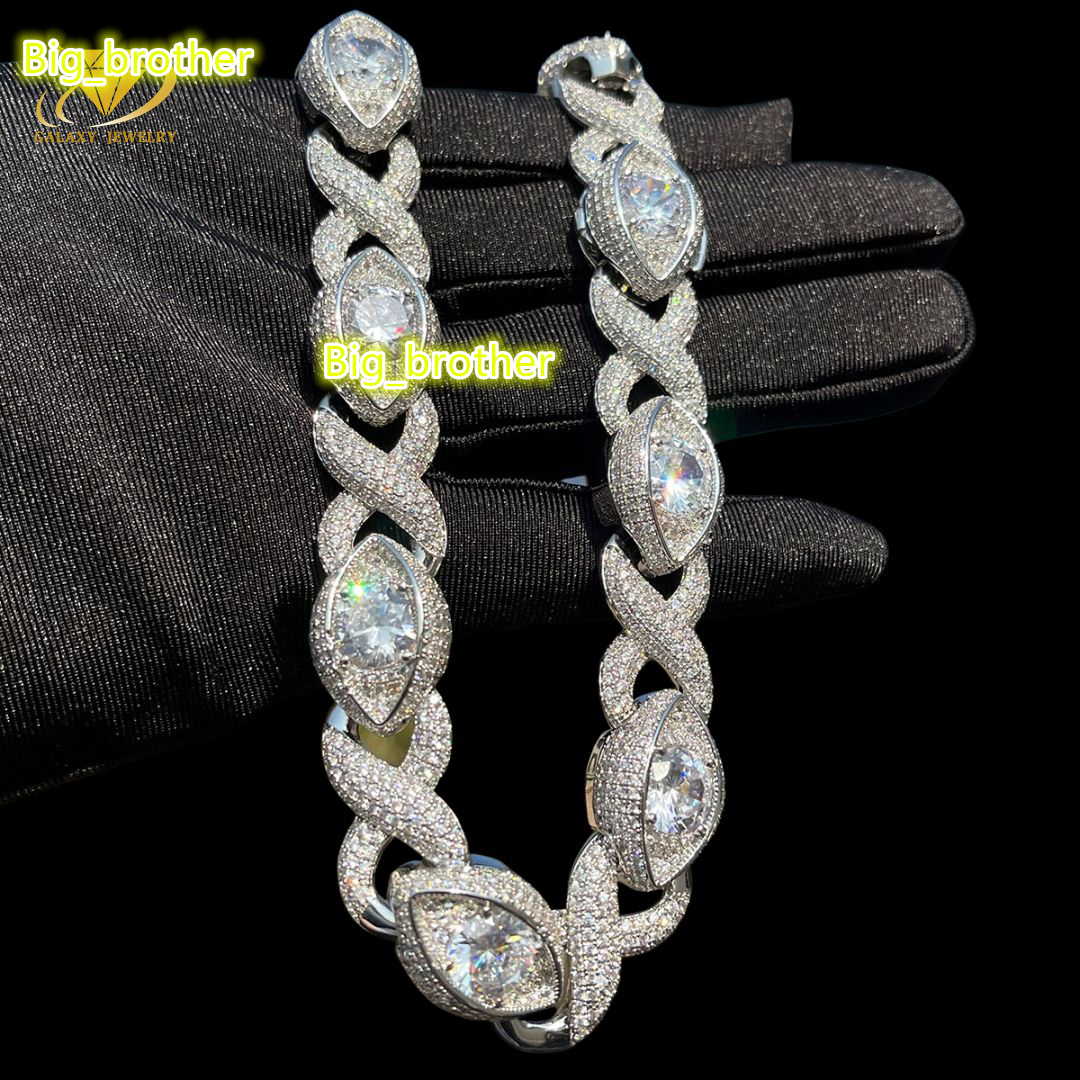 Hip Hop Necklaces 15mm Evil Eye Infinity Link Cuban Chain 925 Sterling Silver Moissanite Diamond Iced Out Men Jewelry