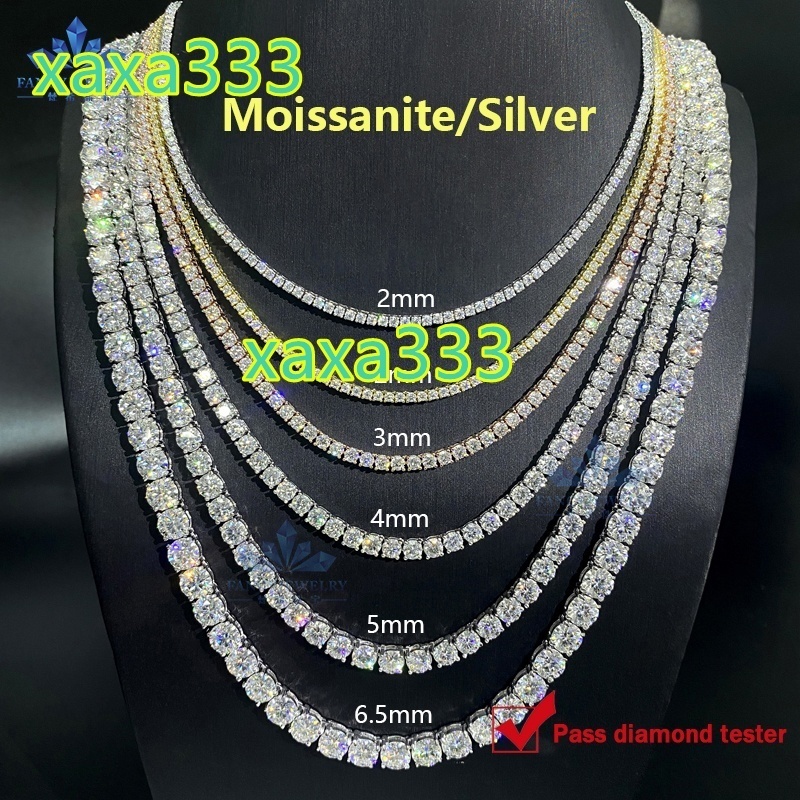 Luxury Men Women Hip Hop Iced Out Fine Jewelry 2MM 3MM 4MM 5MM Lab Diamond S925 Silver Vvs Moissanite Tennis Chain Necklace