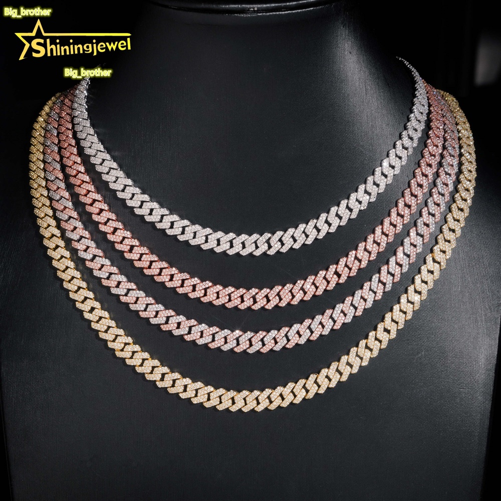 Hot Sale RTS 8mm Iced Out Cuban Link Chain 925 Sterling Silver Gold Plated Pass Diamond Test VVS Moissanite Cuban Necklace