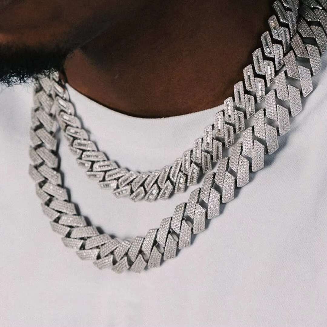 Fashion Jewelry Hip Hop VVS Diamond Full Size S925 Silver Moissanite Necklace Cuban Link Chain