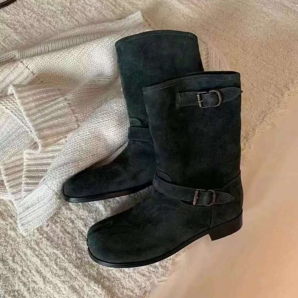 Pig Trotter Split Toe Martin for Women, Autumn and Winter New Style, Chunky Heel, Round Toe, Belt Buckle, Western Cowboy Boots, Short Boots