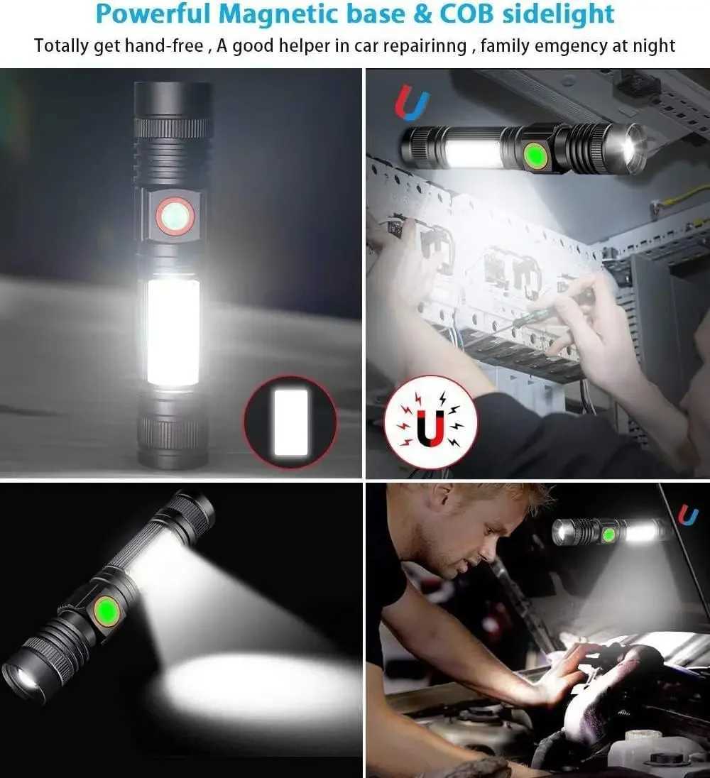 Super Bright LED Flashlight High Power Torch Light Rechargeable Tactical Flashlight 18650 Battery Camping Fishing LampXJ250529