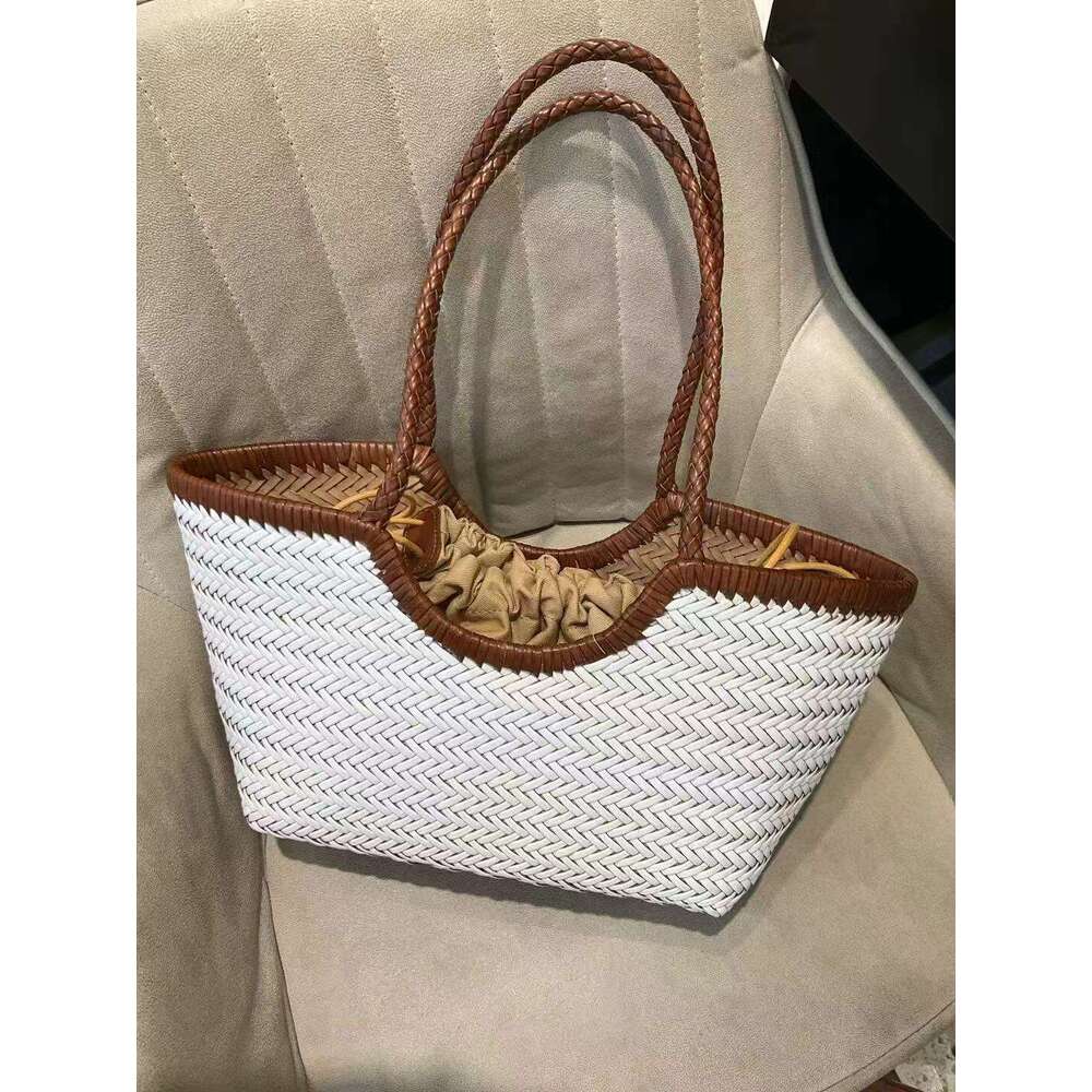 Tote Bag Dragon Handmade Top Layer Cowhide Woven French Underarm Ins Niche Basket Bucket Bag Shoulder Bag Braided Handbag