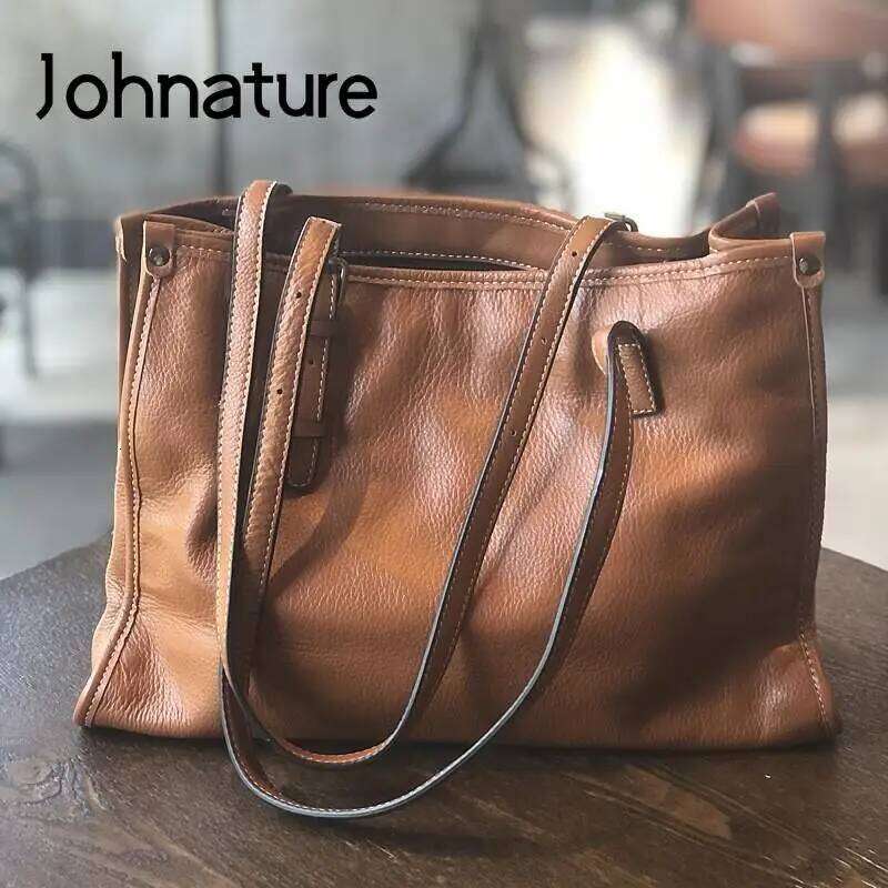 Designer Bag Johnature Genuine Leather Tote Bag Women Autumn Winter New Fashion Large Capacity Commuter Real Cowhide Shoulder Bags