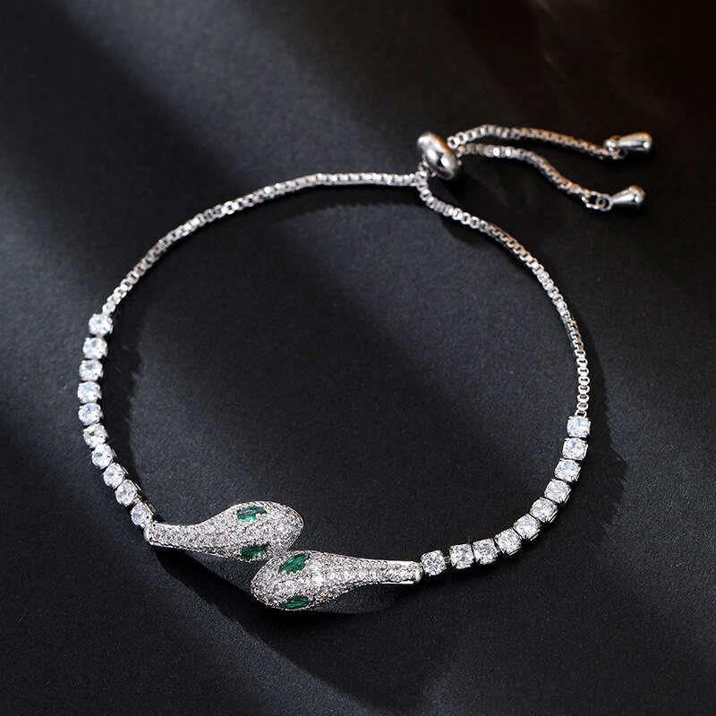 Snake-Shaped with Micro-Paved Zircon, High-End Exquisite Adjustable Pull-Out Temperament Jewelry, Zodiac Year Bracelet