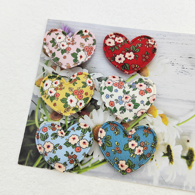 Fabric Heart Padded Appliques for Clothes, Hat Sewing Supplies, DIY Headwear, Hair Clip, Bow Decor Patches, 3.5x3cm, 100Pcs
