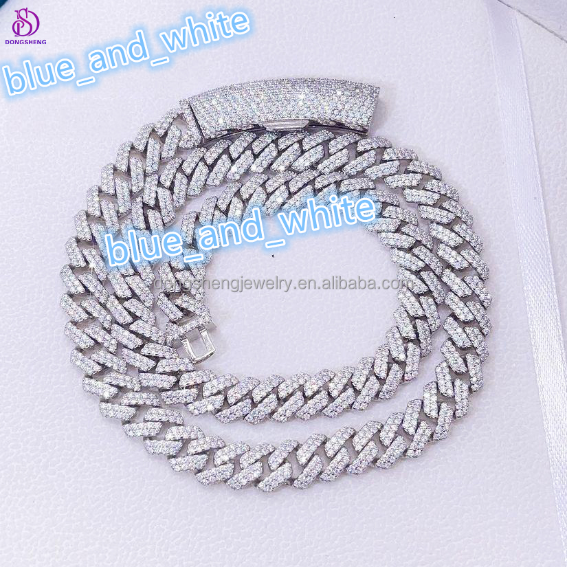 Hiphop Thickness Chain 925 Silver 10/12mm 2 Rows Vvs Moissanite Diamonds Pass Tester Sterling Silver Cuban Link Chain Moissanite