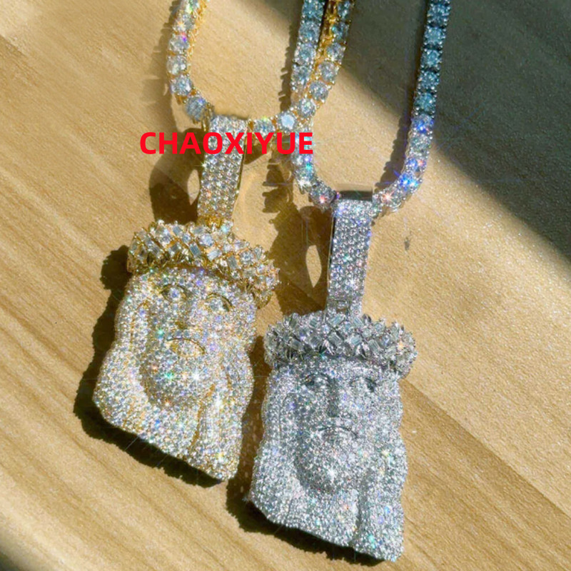 Iced Out Jesus Head Moissanite Diamond Sier Hip Hop Pendant for Tennis Cuban Link Chain