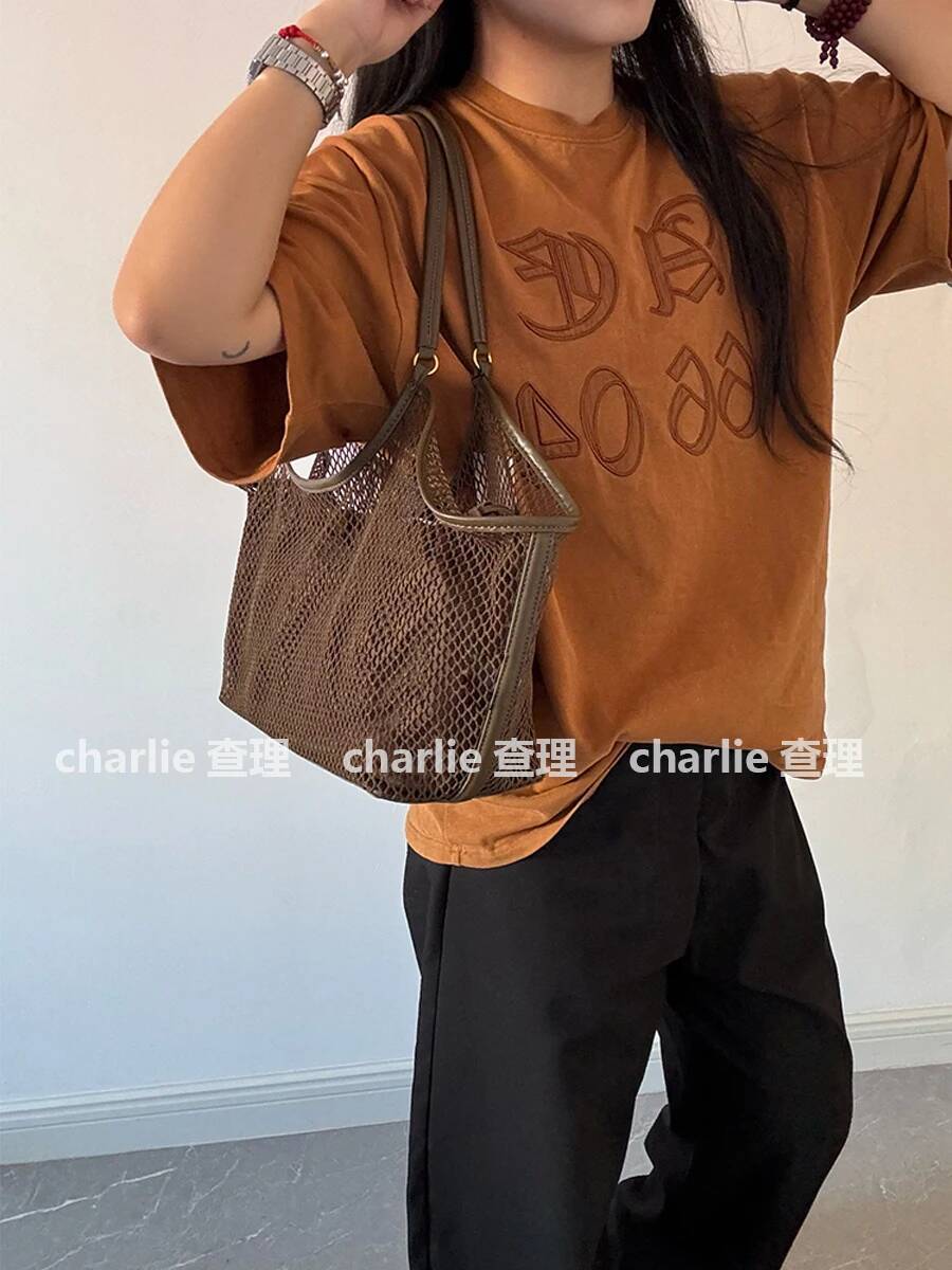 Women Large Capacity Mesh Travel Shoulder Casual Shopper Totes Beach Toy Storage Ladies Handbag Net Bag