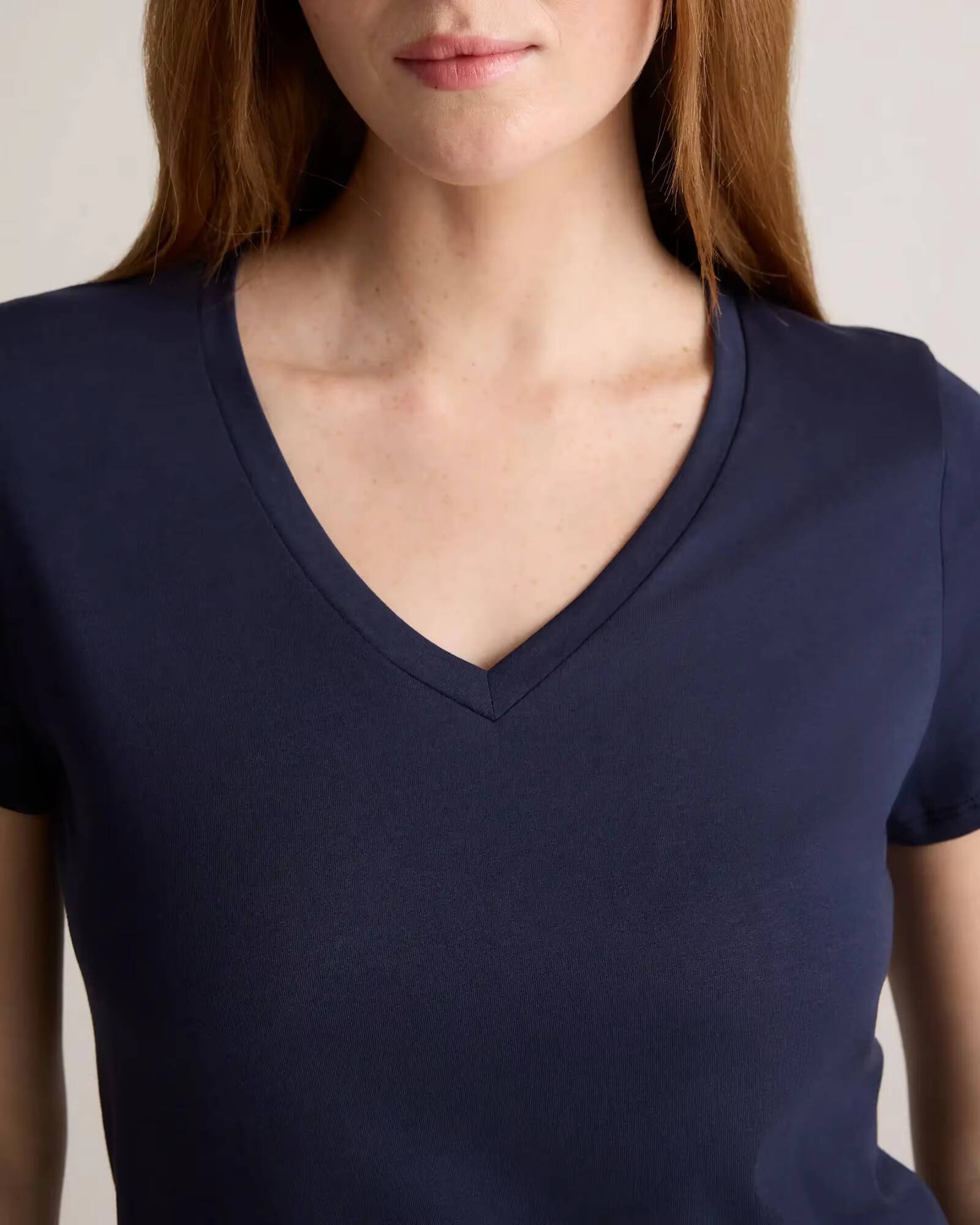 Logo High-Quality Blue Short Sleeve Premium Cotton V-Neck Women's T-Shirt