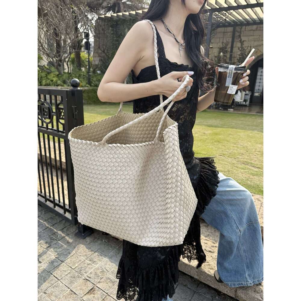 Tote Bag Braided Handbag Summer New Women S Handwoven Tote Large Capacity Genuine Leather Shoulder Short Trip Travel Bag Trendy Shoulder Bag