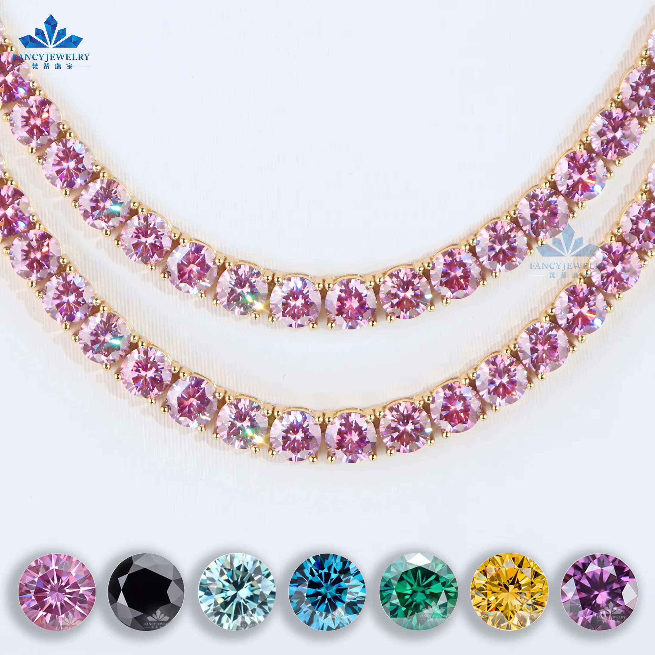 2025 Hot Sale Luxury Customized 925 Silver Gold Tennis Bracelet Necklace Women Featuring Pink Moissanite Collection Customized