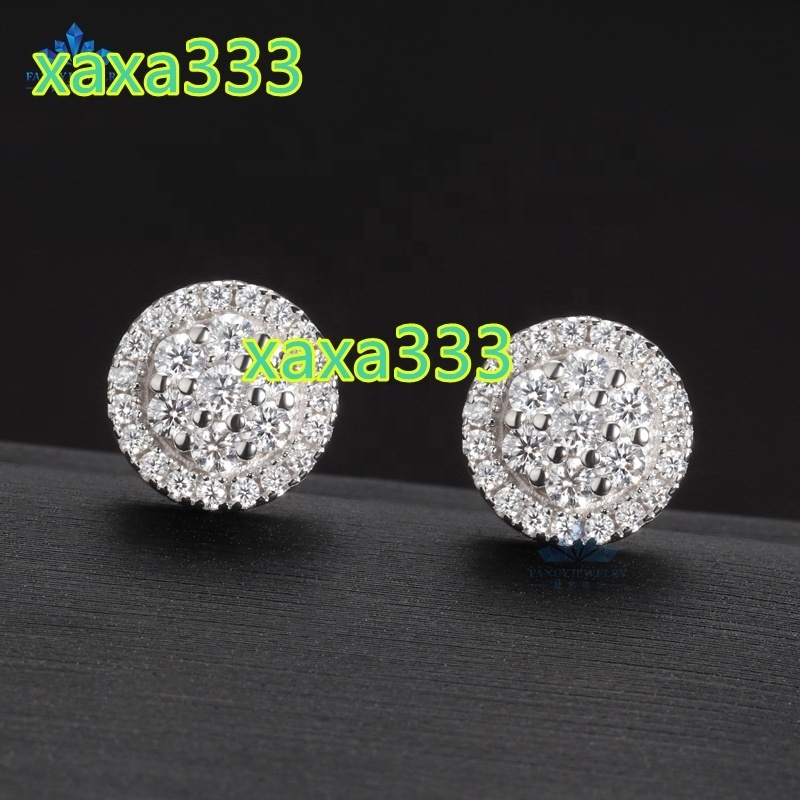 Wholesale Stock Jewelry Round Shape Moissanite halo Earrings D VVS Small Diamond 925 Sterling Silver Flower Earrings for Women