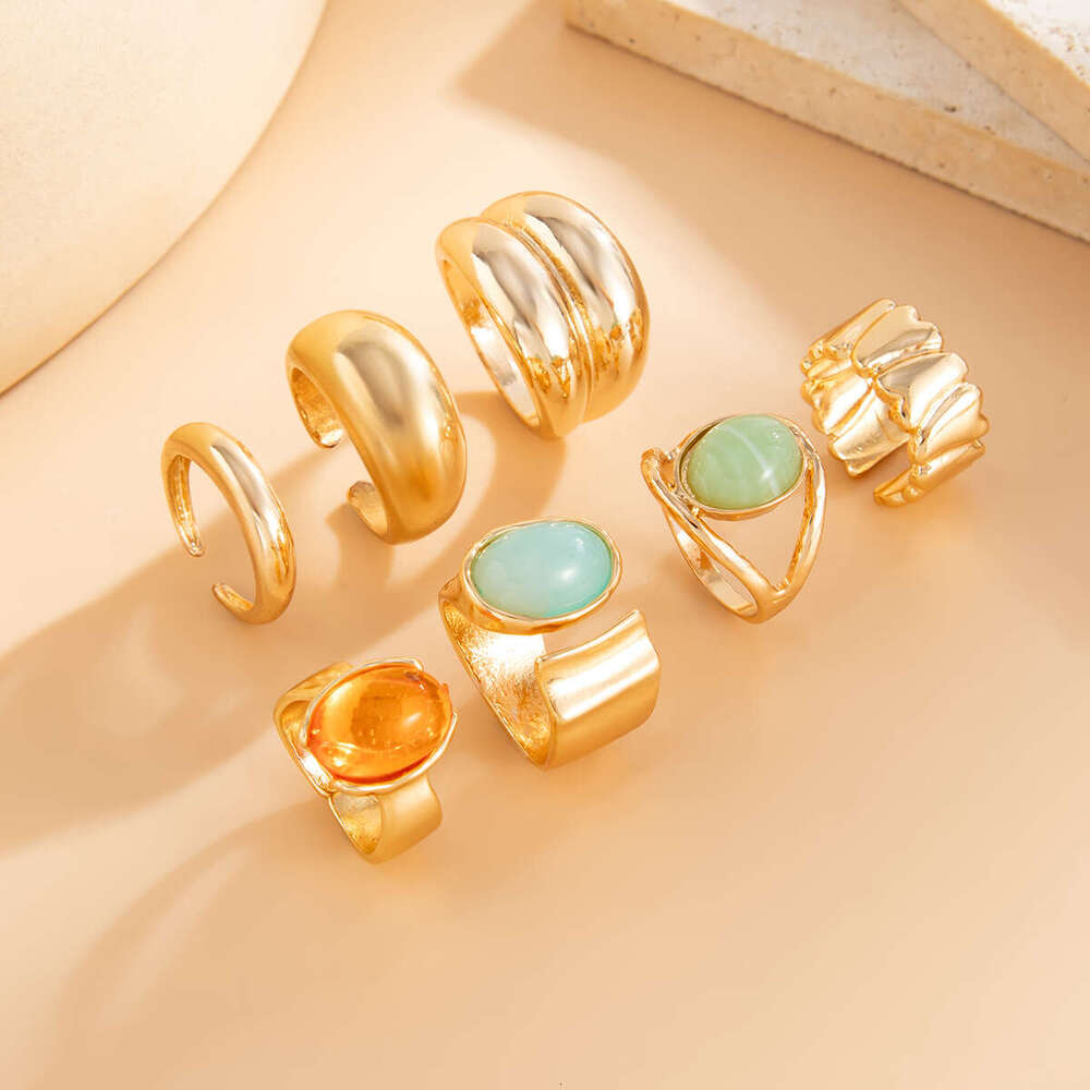 Jewelry Fashion Sense Inlaid Acrylic Light Luxury Style Irregular Alloy Ring New Arrival