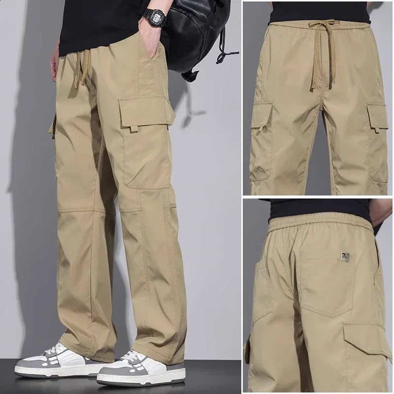 Mens American Style Vintage Cargo Pants Baggy Outdoor Sports Ripstop Trousers Multi Pockets Straight Leg Casual Pants Male 250527