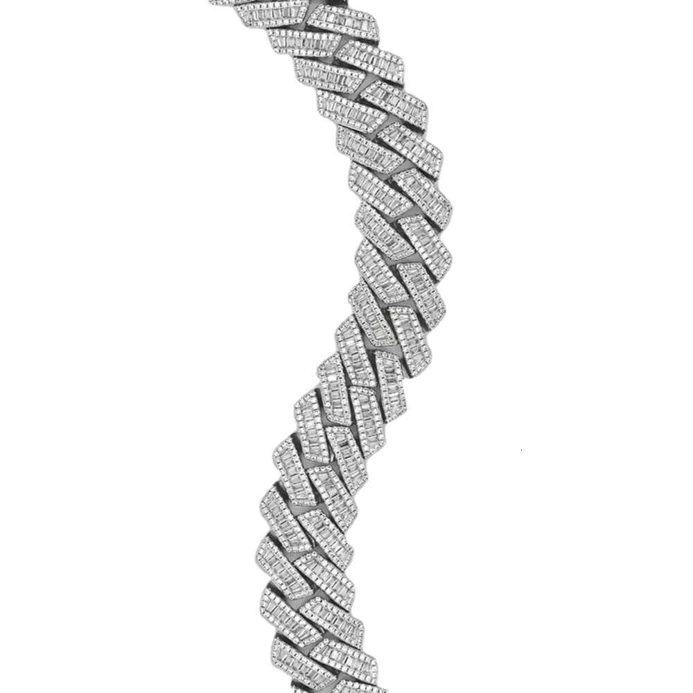 15mm Baguette Chain Cuban Moissanite 925 Silver Hip Hop VVS Diamond Moissanite Baguette Cuban Link Chain