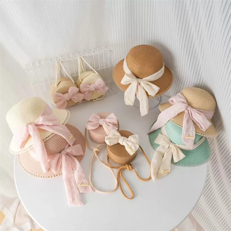Baby Hat Round Bag Two-piece Set Summer Girls Fisherman Hat Straw Hat Bow Coin Purse Multi-color A Vailable 250527