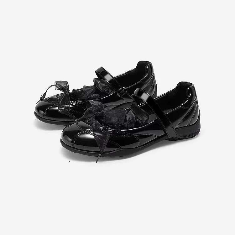 Korean Style Sweet Fashion Lace-up Round Toe Low Heel Ballet Mary Jane Flats for Women 2025 Spring De Xun Shoes