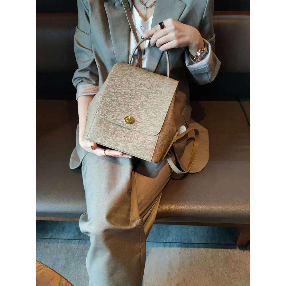 Genuine Leather Backpack Women Casual Fashion Buckle Flap Bag High Street Solid Color Vintage Versatile Backpacks Female