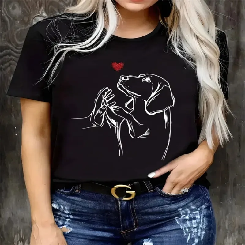 Women's Summer T-shirt Animal Pattern Printed Dog Spot Wholesale Can Be Customized Street Trendy Style Casual 100% Cotton Female Tops