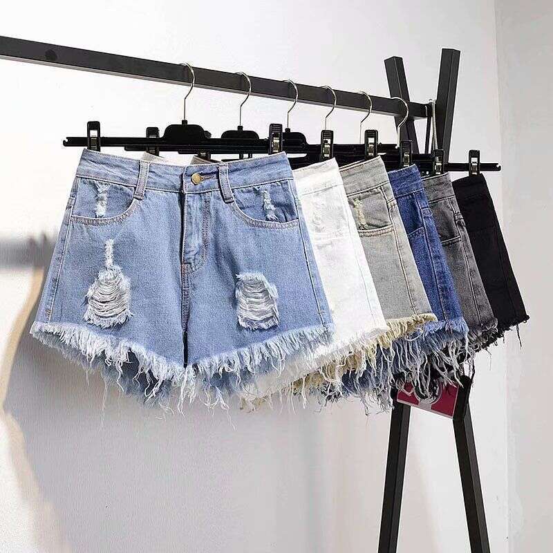 Shorts Women Denim Shorts Plus Size Denim Frayed Shorts For Women Summer High Waist Fat MM Kg Loose Slimming Ripped Wide Leg Student A Line Hot Pants 