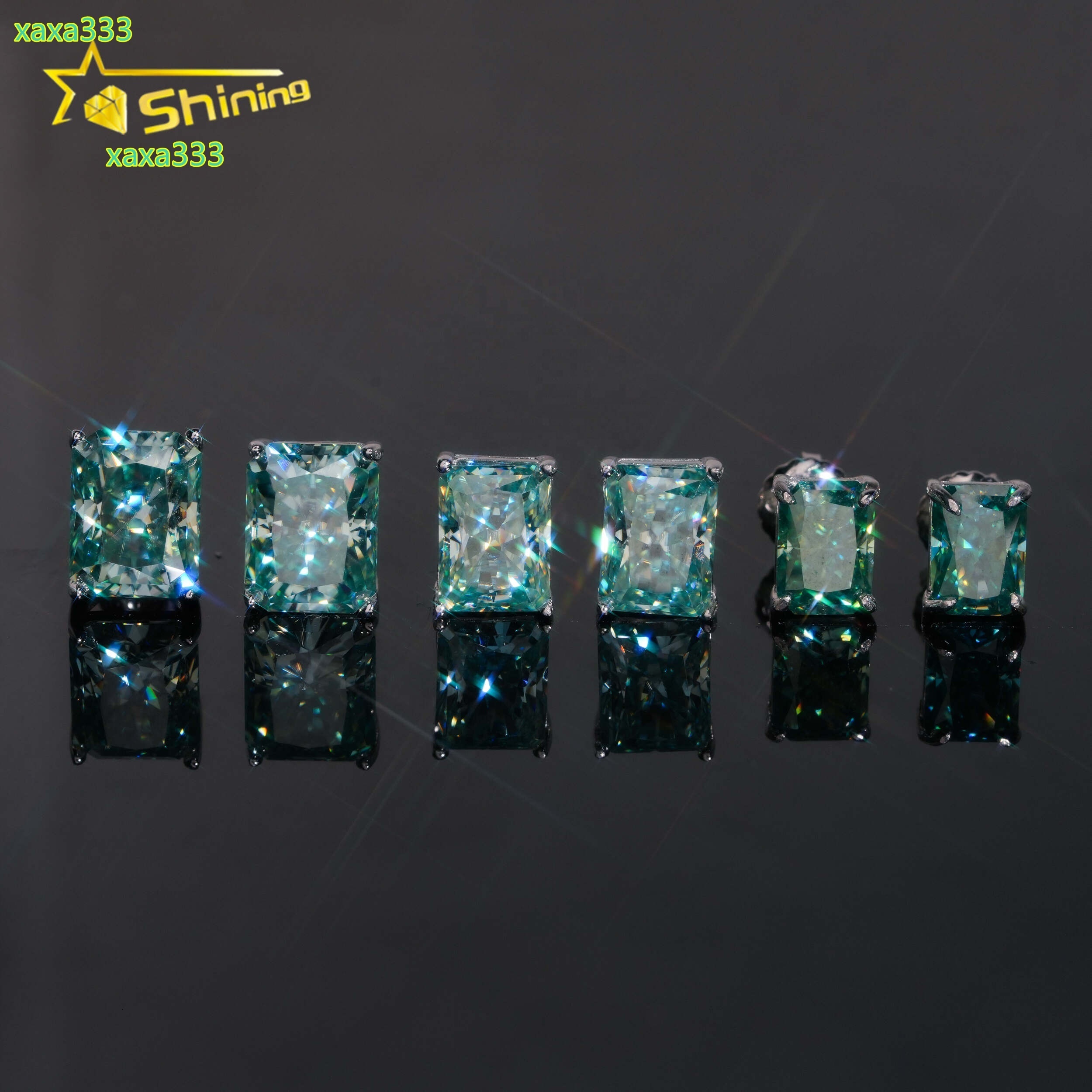 Fashion Jewelry Color Diamond Blue Green 925 Silver Screw Back Radiant Cut Moissanite Stud Earrings