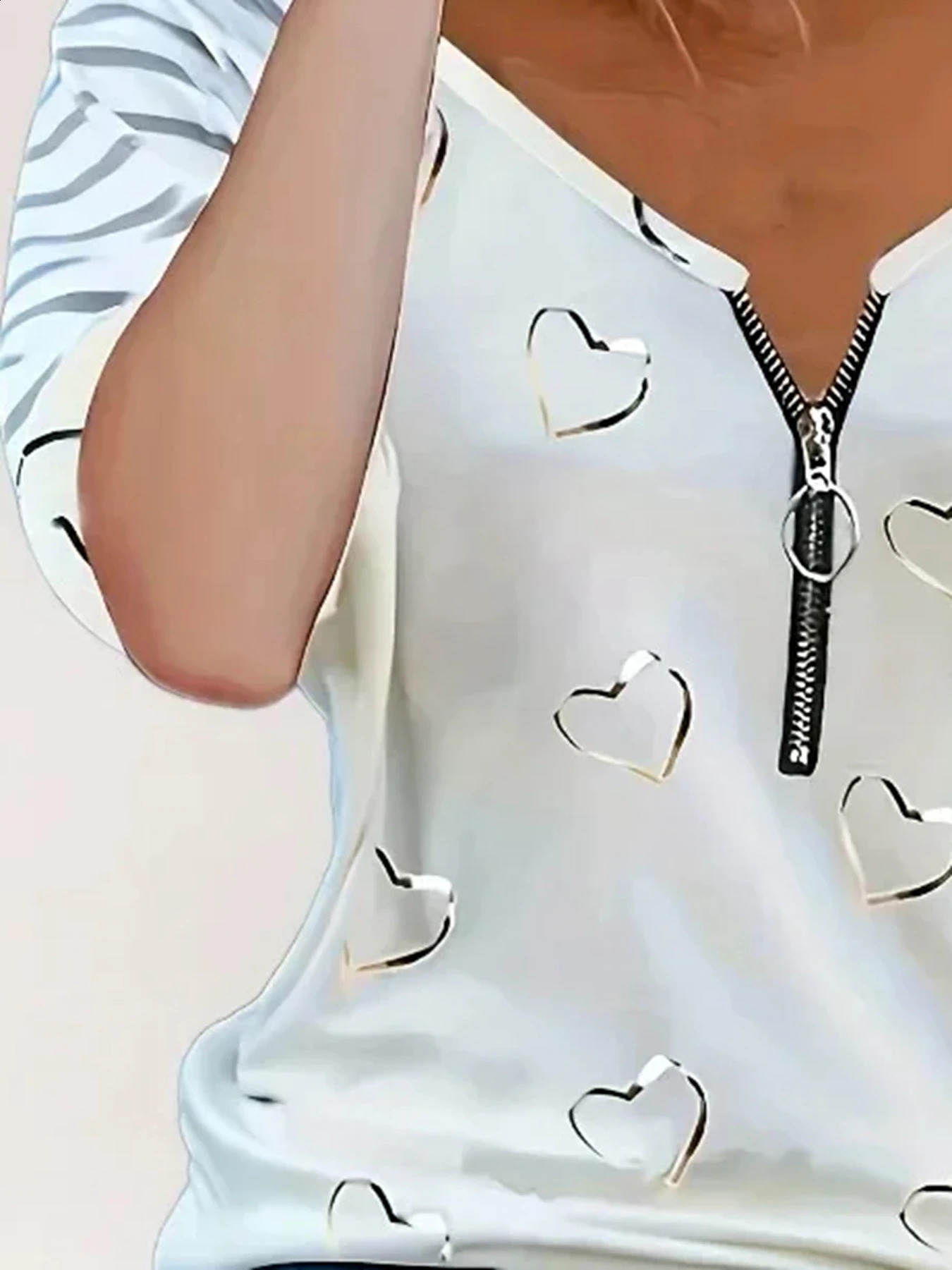 Womens Plus Size 1XL5XL Summer Fashion Peach Blossom Print Short Sleeve Casual Zipper Loose Vneck Tshirt Top 250519