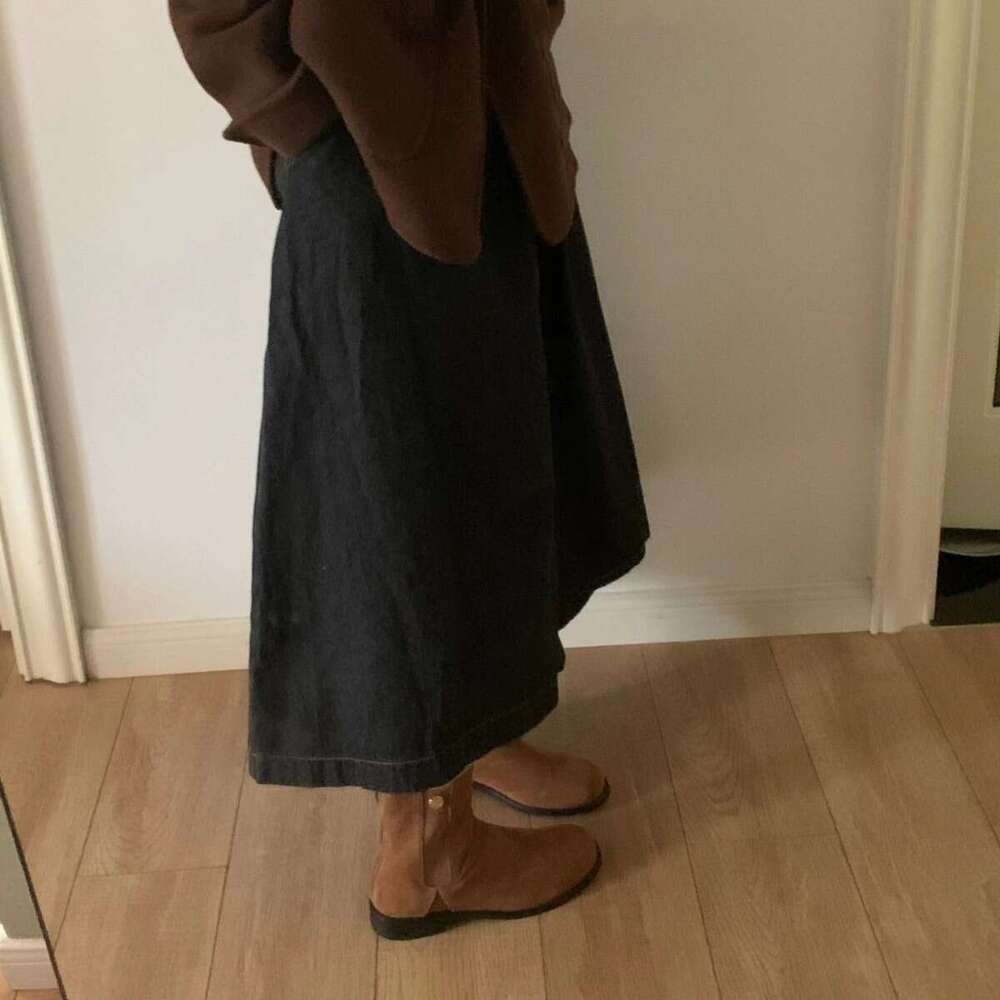 Korean Style Genuine Leather Suede Small Coin Western for Women, Autumn and Winter Martin Boots, Heel, Flat Bottom, Chelsea Ankle Boots