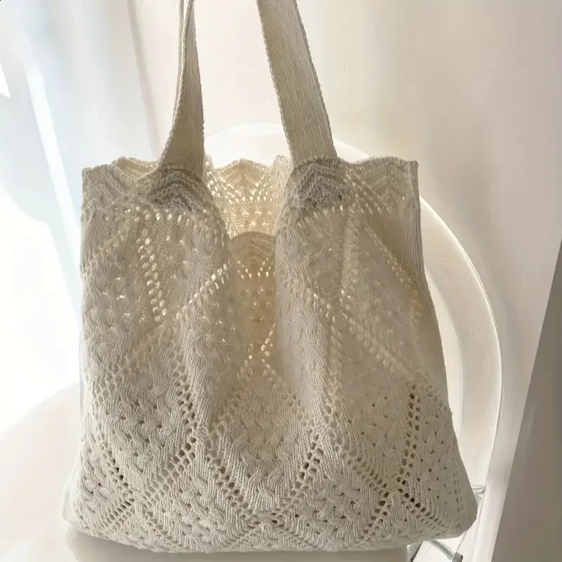Minimalist Knit Shoulder Bag - Boho Crochet Handbag Vintage Lace Hollow-Out Purse for Women Casual Crossbody Sling Bag 250523