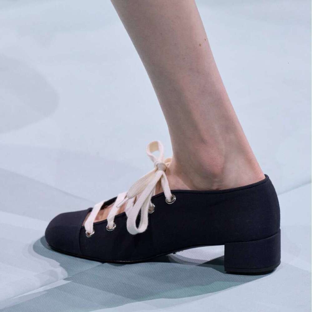 French Style Niche Lace-up Chunky Heel Square Toe Ballet Flats Women Spring Autumn New Mary Jane Shoes