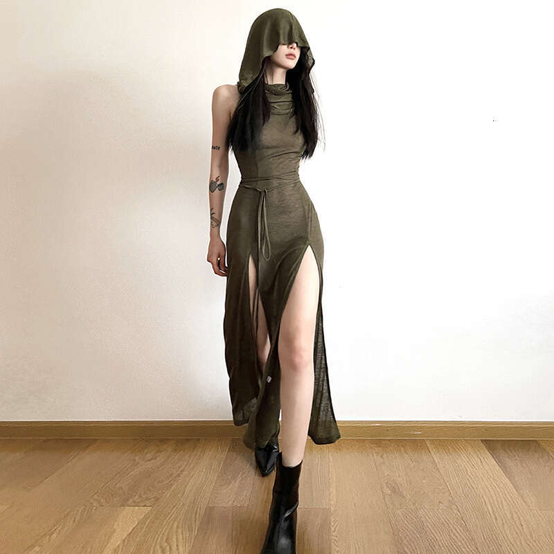 Summer Fashion Trend Women's New Hooded Loose Hem Split Personality Dress B5