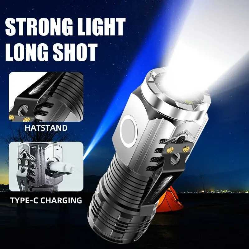 Three-Eyed Monster Mini Flash Super Power Flashlight Rechargeable Portable Outdoor Lighting Long-Range Powerful Flash Lights XJ250529